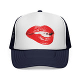 Biting Lips - Cute Sexy Flirty red Lipstick Retro Mesh Trucker Cap