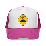 YIELD TO UFO - flying saucer alien funny warning sign parody Mesh Trucker Cap