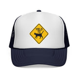 YIELD TO CATS - funny warning sign parody kitten lover pet owner Mesh Trucker Cap