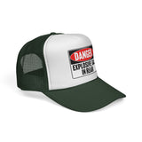 Danger Explosive Gas in Rear - Vintage Retro Style 80's Fart Farting Mesh Trucker Cap