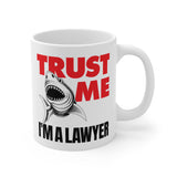 TRUST ME I'M A LAWYER - funny retro shark graphic sarcastic legal advice ceramic coffee or tea mug