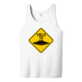 YIELD TO UFO - flying saucer alien funny warning sign parody Tank Top T-shirt