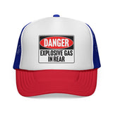 Danger Explosive Gas in Rear - Vintage Retro Style 80's Fart Farting Mesh Trucker Cap
