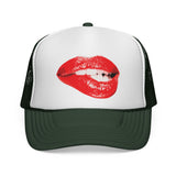 Biting Lips - Cute Sexy Flirty red Lipstick Retro Mesh Trucker Cap