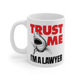 TRUST ME I'M A LAWYER - funny retro shark graphic sarcastic legal advice ceramic coffee or tea mug