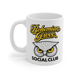 Bohemian Grove Social Club  - Weaving Spiders Come Not Here Owl Shrine Logo ceramic mug