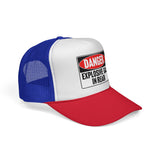 Danger Explosive Gas in Rear - Vintage Retro Style 80's Fart Farting Mesh Trucker Cap