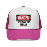 Danger Explosive Gas in Rear - Vintage Retro Style 80's Fart Farting Mesh Trucker Cap